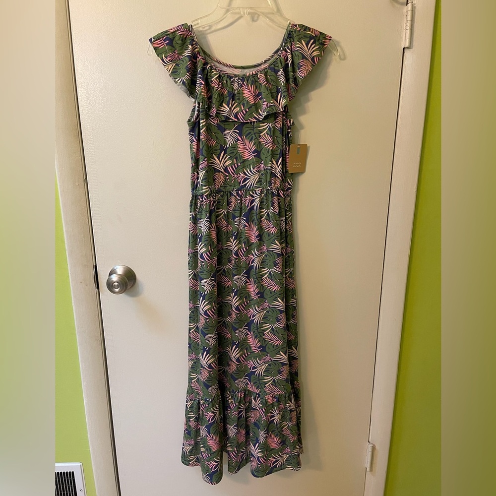 Bixby Nomad Midi Green and Pink Patterned Dress